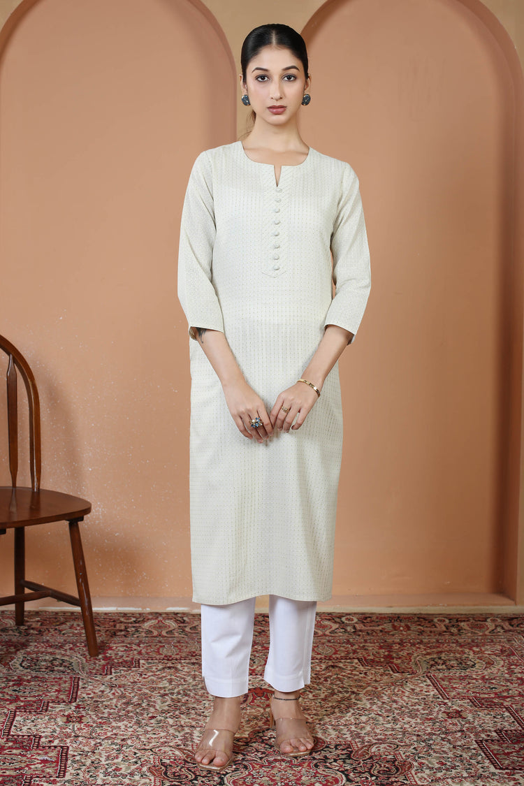 Off White Cotton Straight Classic Everyday Kurta