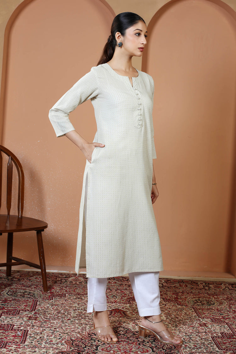 Off White Cotton Straight Classic Everyday Kurta