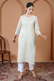 Off White Cotton Straight Classic Everyday Kurta