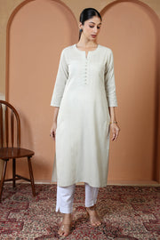 Off White Cotton Straight Classic Everyday Kurta