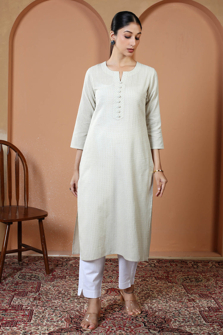 Off White Cotton Straight Classic Everyday Kurta