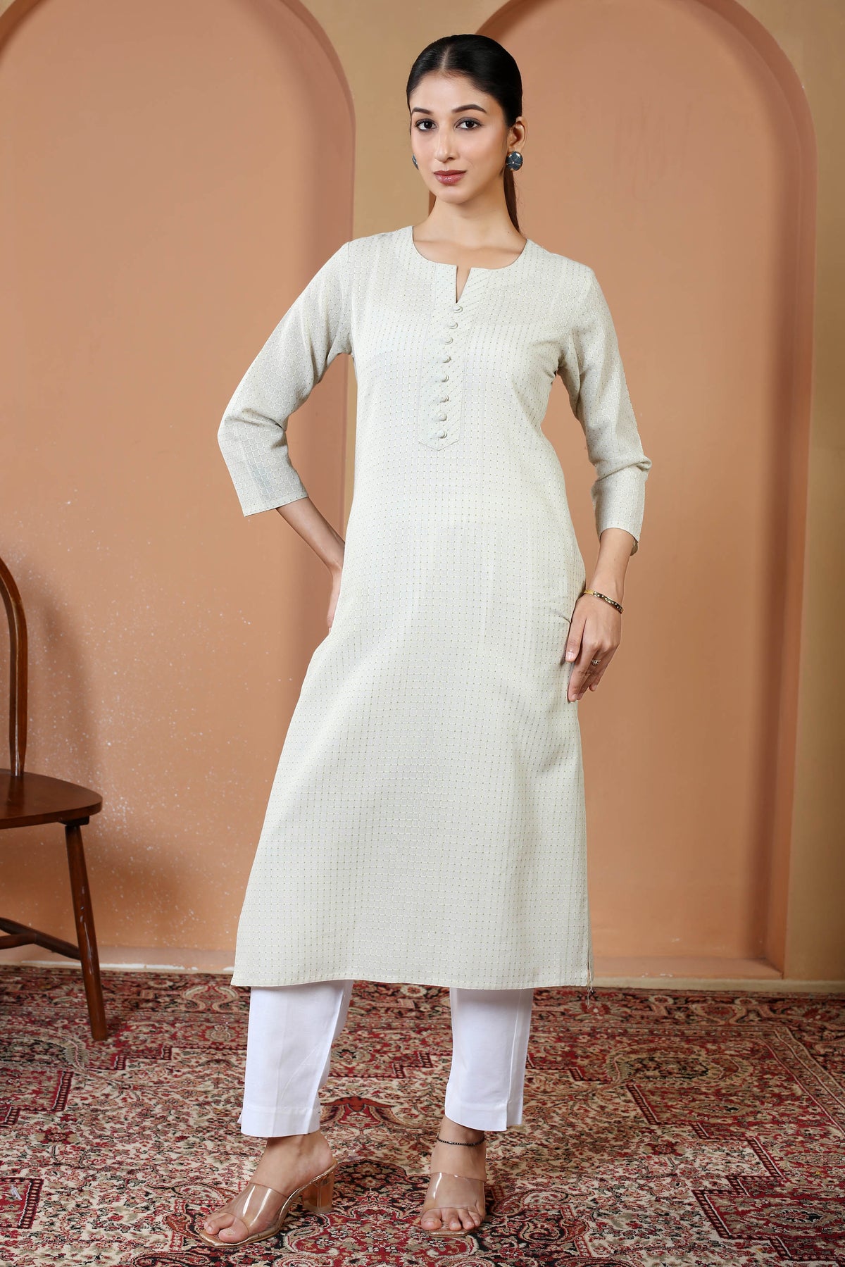 Off White Cotton Straight Classic Everyday Kurta