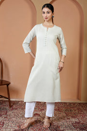 Off White Cotton Straight Classic Everyday Kurta