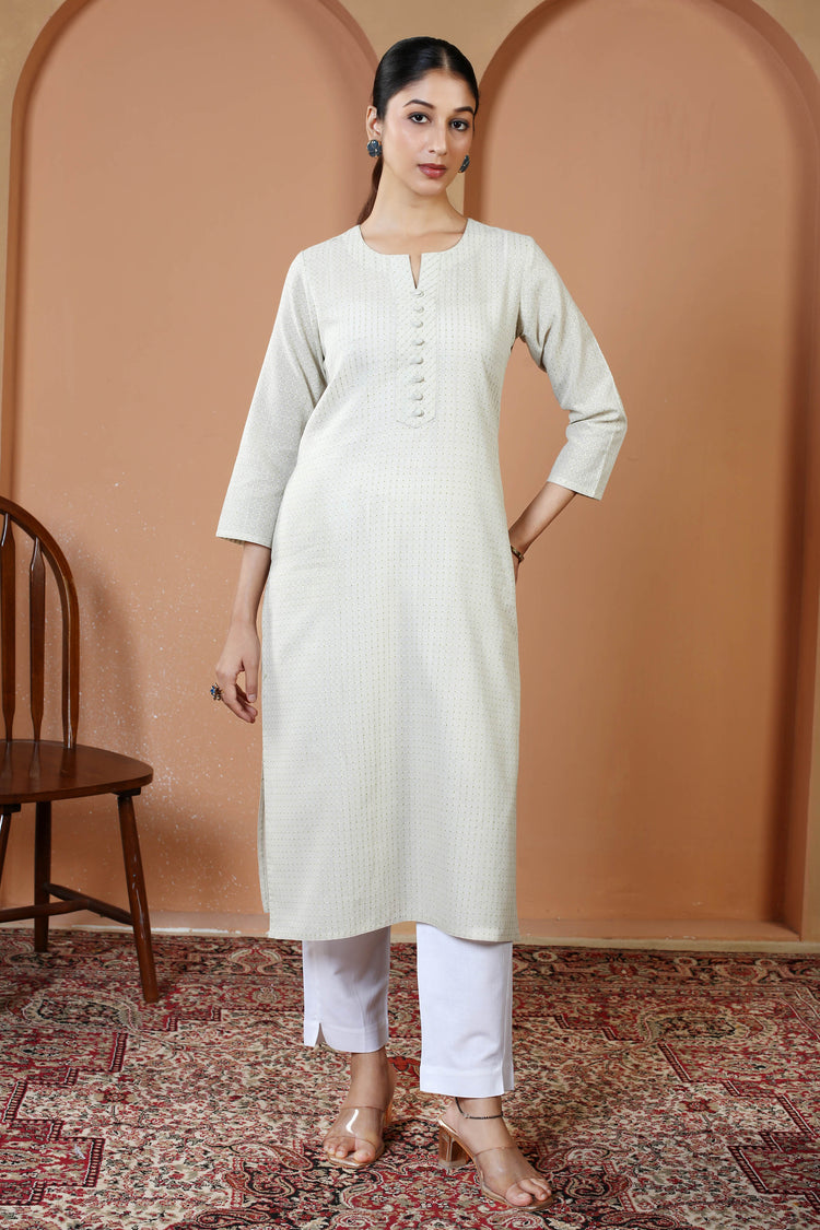 Off White Cotton Straight Classic Everyday Kurta