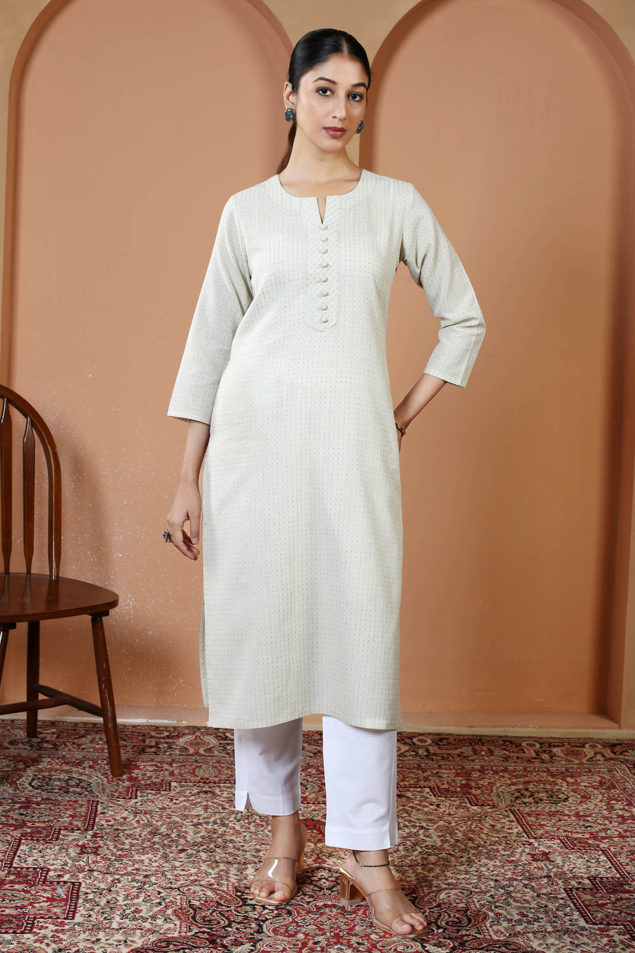 Off White Cotton Straight Classic Everyday Kurta
