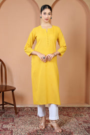 Yellow Cotton Straight Classic Everyday Kurta