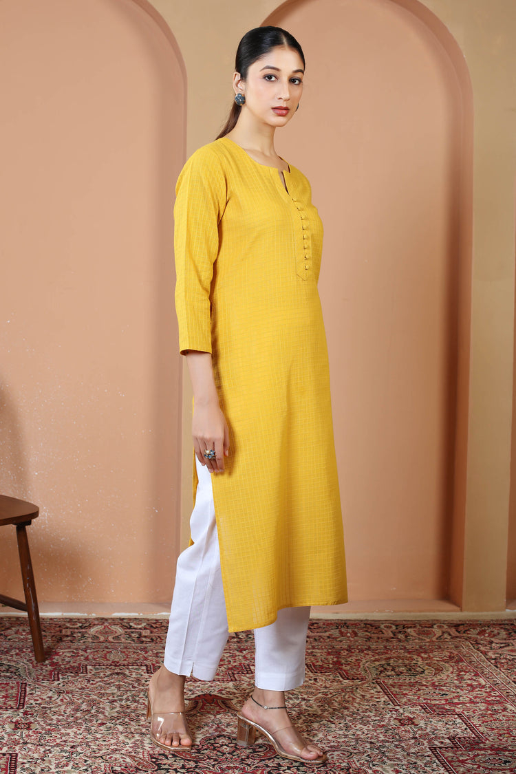 Yellow Cotton Straight Classic Everyday Kurta