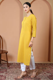 Yellow Cotton Straight Classic Everyday Kurta