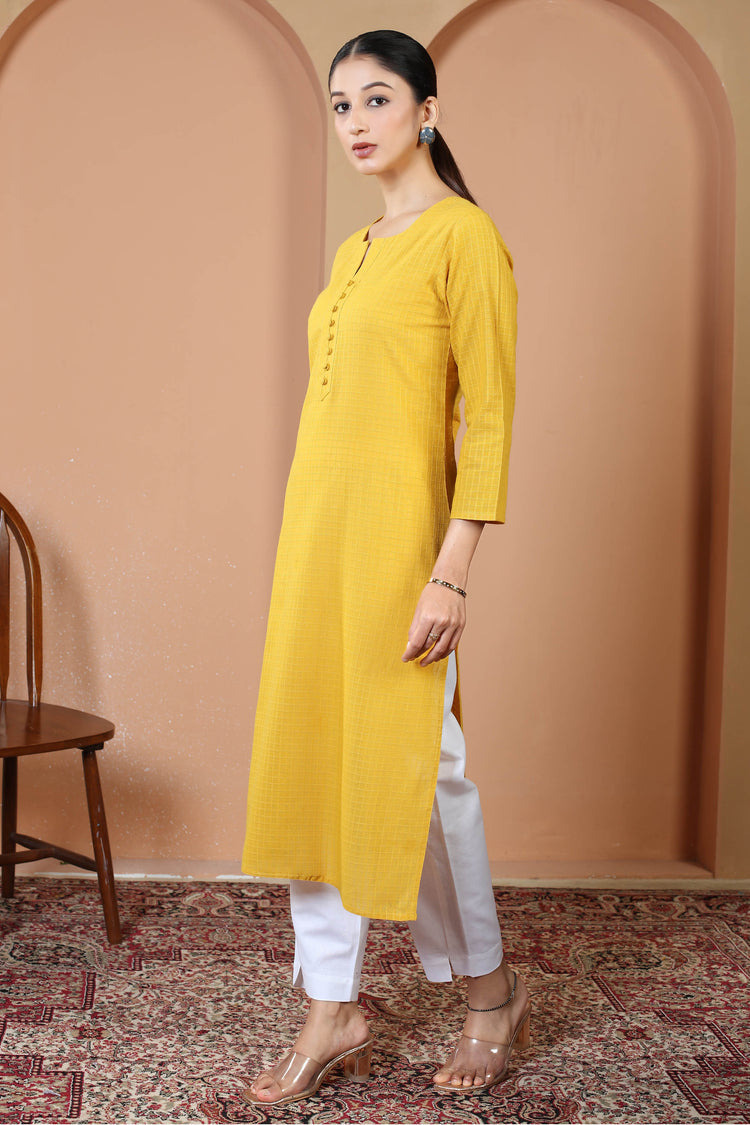 Yellow Cotton Straight Classic Everyday Kurta