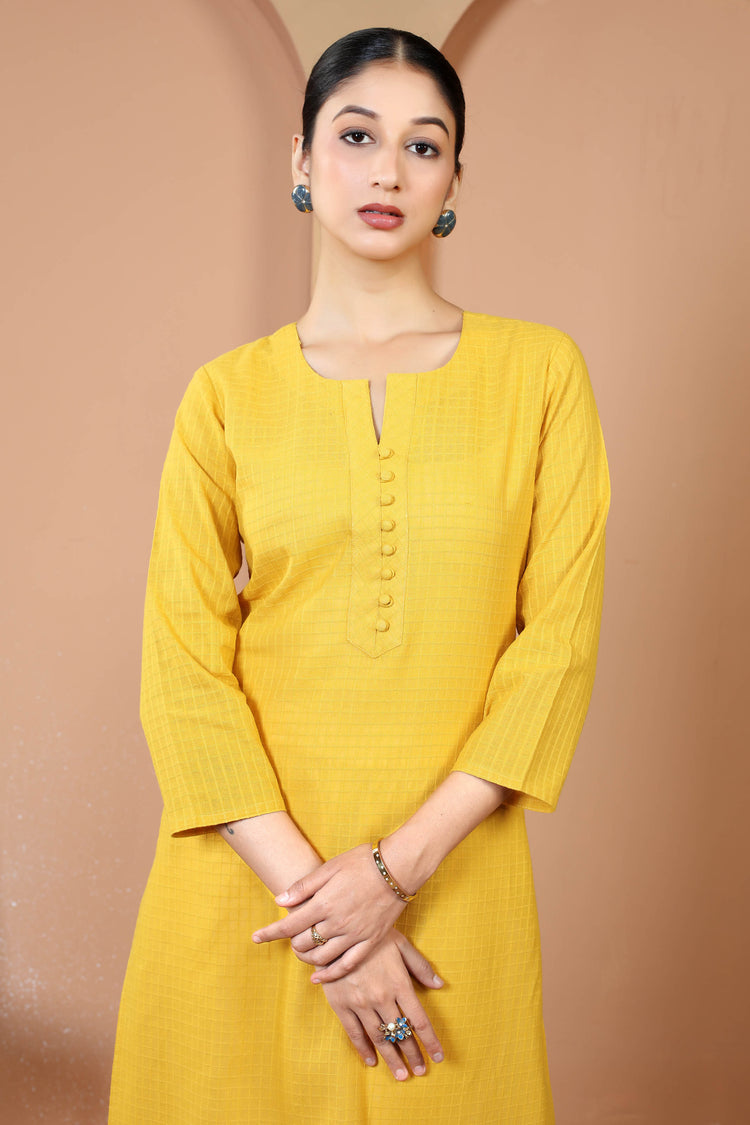 Yellow Cotton Straight Classic Everyday Kurta