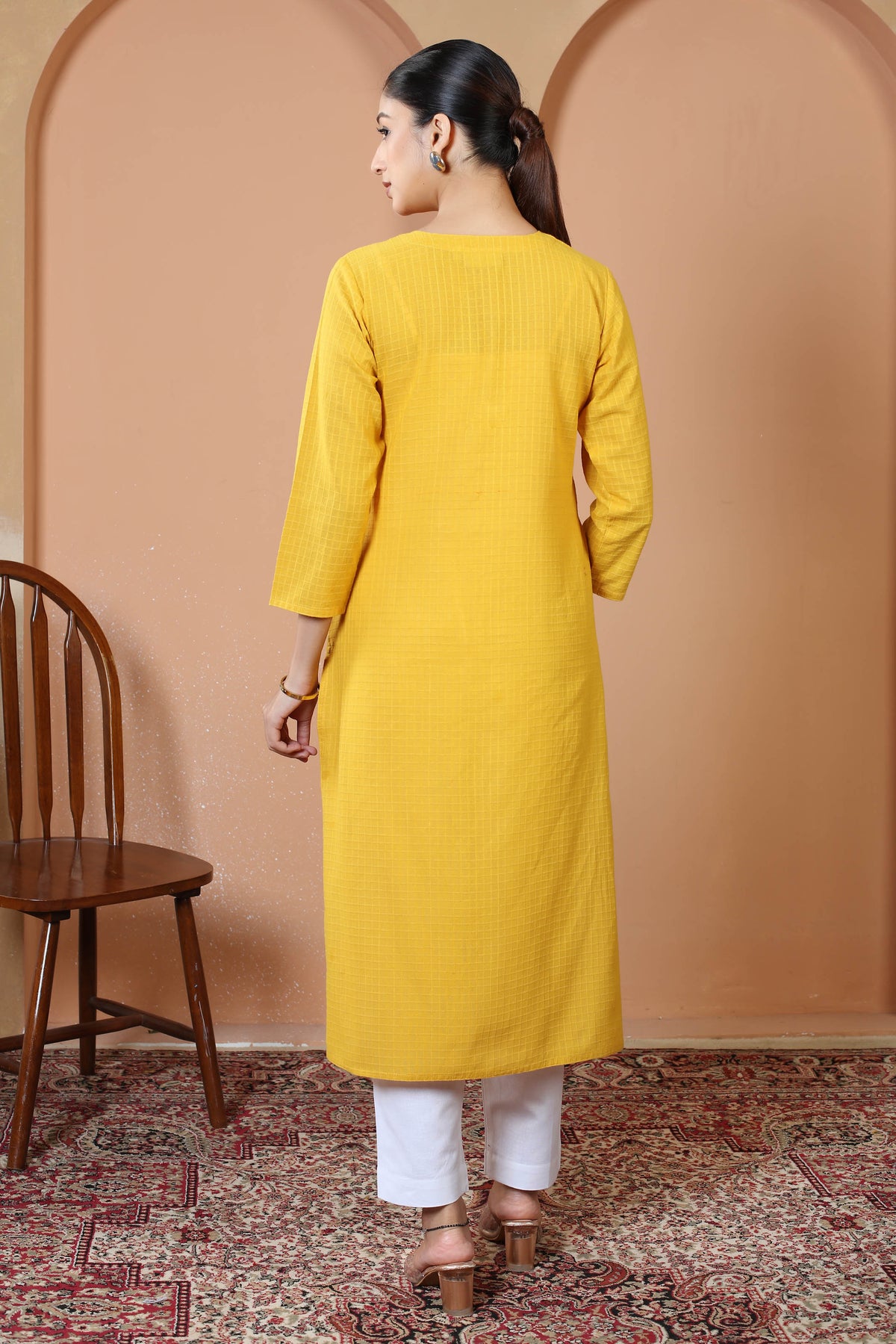 Yellow Cotton Straight Classic Everyday Kurta