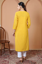 Yellow Cotton Straight Classic Everyday Kurta