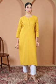Yellow Cotton Straight Classic Everyday Kurta