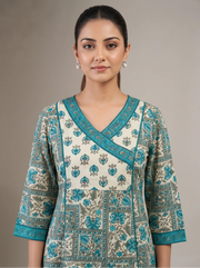Sky Blue & Off White Cotton Printed A-Line Co-ord Set