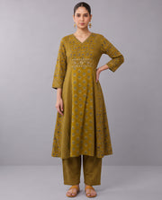 Mustard Floral Print Pure Cotton Ethnic Set