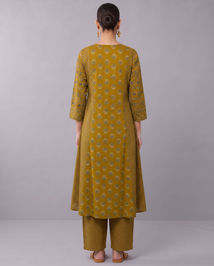 Mustard Floral Print Pure Cotton Ethnic Set