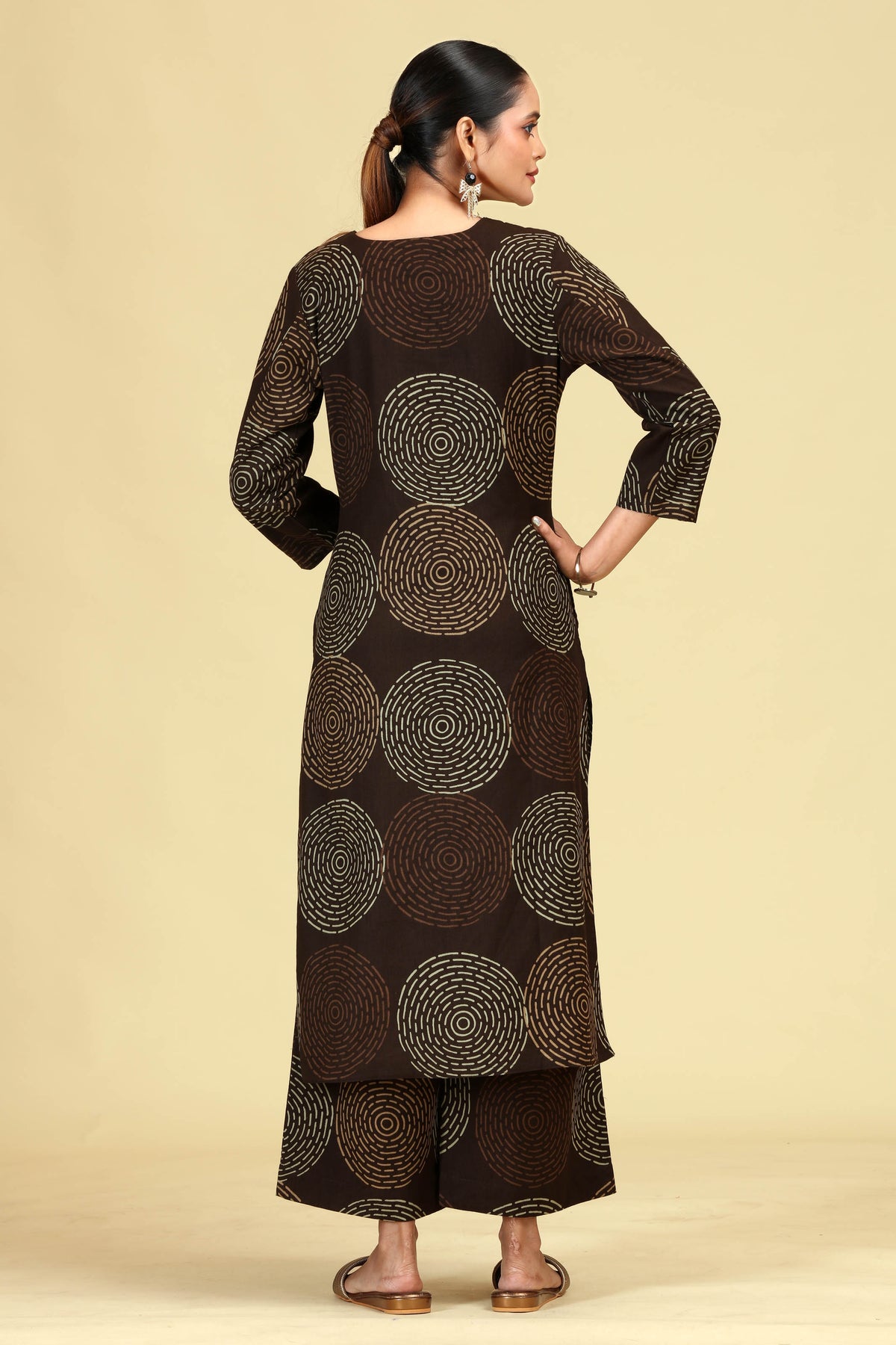 Dark Brown Pure Cotton Embroidered Printed Co-Ord Set