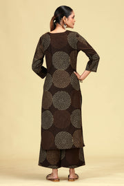 Dark Brown Pure Cotton Embroidered Printed Co-Ord Set