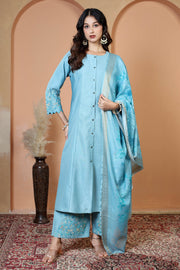 Light Blue Floral Embroidered Ethnic Kurta Set with Dupatta Suit Set