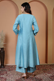 Light Blue Floral Embroidered Ethnic Kurta Set with Dupatta Suit Set