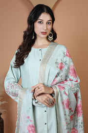 Mint Green Floral Embroidered Ethnic Kurta Set with Dupatta Suit Set