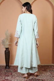 Mint Green Floral Embroidered Ethnic Kurta Set with Dupatta Suit Set