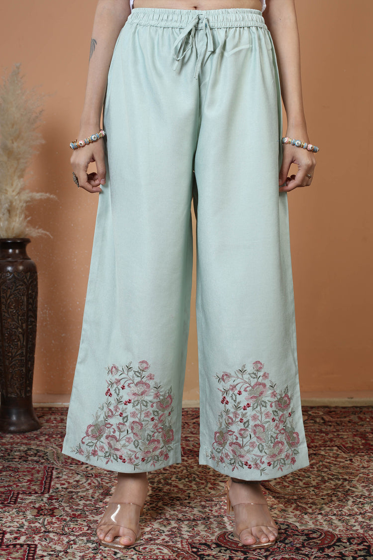 Mint Green Floral Embroidered Ethnic Kurta Set with Dupatta Suit Set