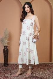 Off White Pure Cotton Printed Straight Kurta Soft & Breathable Ethnic Wear