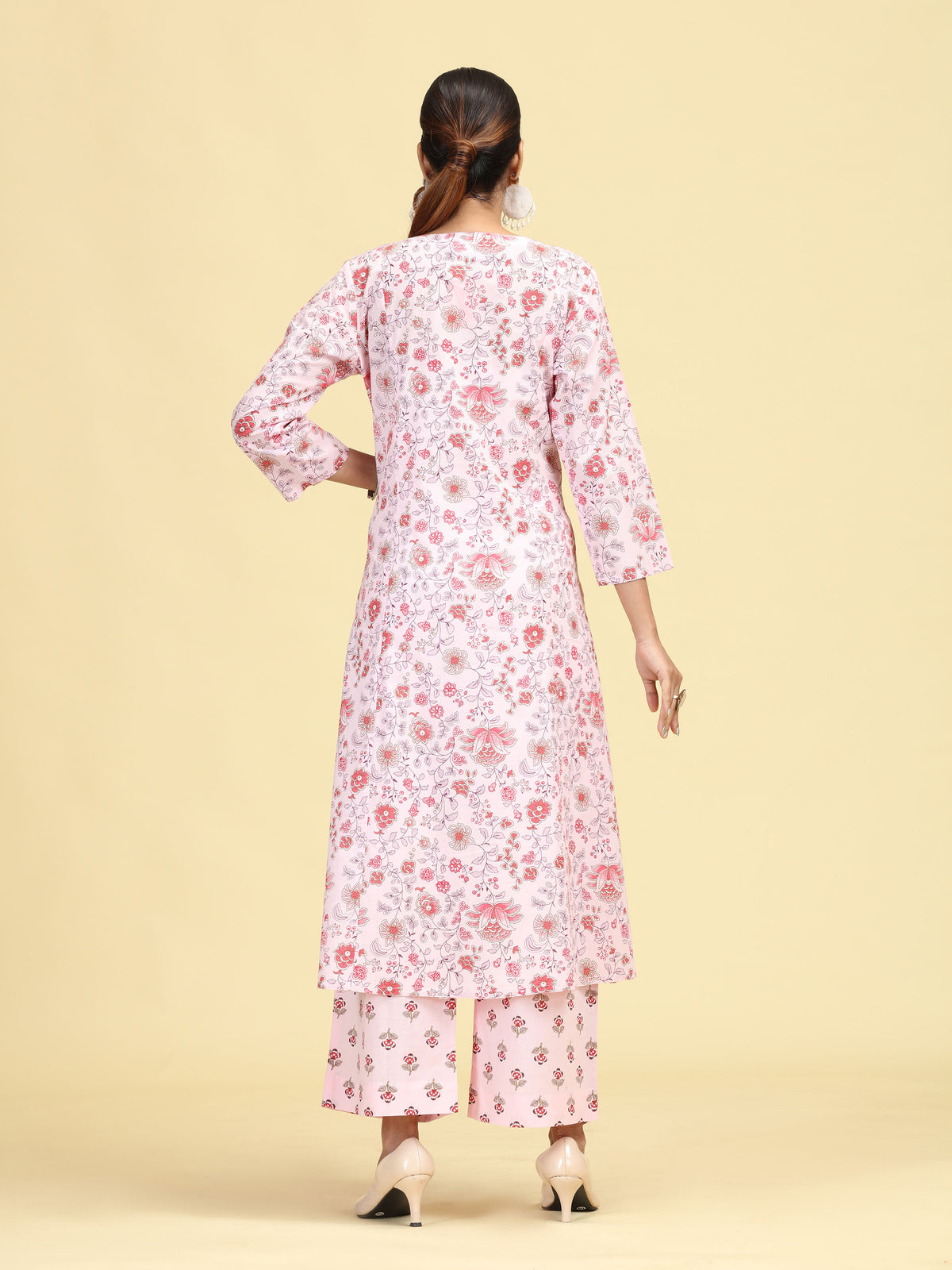 Baby Pink Pure Cotton Printed Embroidered Ethnic Suit Set