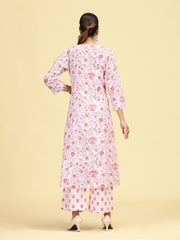 Baby Pink Pure Cotton Printed Embroidered Ethnic Suit Set