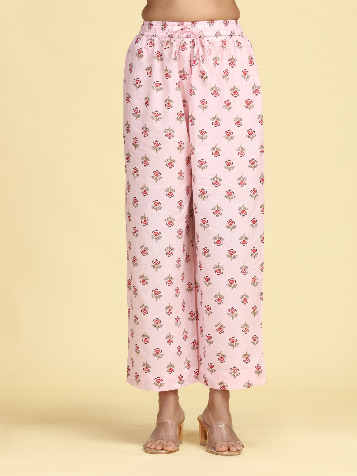 Baby Pink Pure Cotton Printed Embroidered Ethnic Suit Set