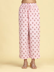 Baby Pink Pure Cotton Printed Embroidered Ethnic Suit Set