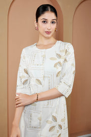 Off White Pure Cotton Printed Straight Kurta Wide Leg Pants Co-Ord Set
