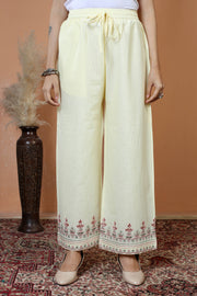 Cream Floral Embroidered Pure Cotton Ethnic Co-Ord Set