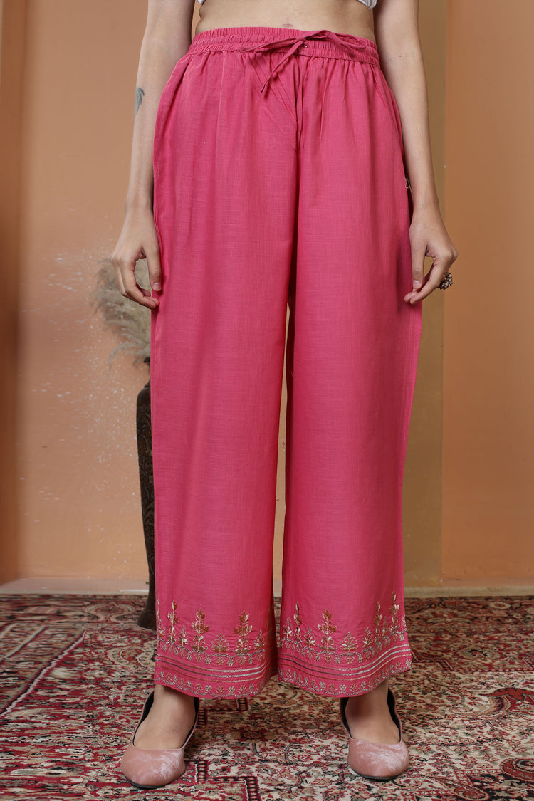 Pink Floral Embroidered Pure Cotton Ethnic Co-Ord Set