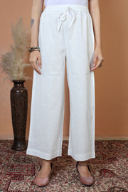 Off White Pure Cotton Embroidered Straight Kurta Wide-Leg Pants Co-Ord Set
