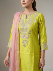 Lime Green Embroidered Straight Ethnic Suit Set