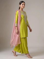 Lime Green Embroidered Straight Ethnic Suit Set