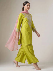 Lime Green Embroidered Straight Ethnic Suit Set