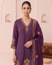 Purple Floral Embroidery Ethnic Set with Gold Printed Dupatta