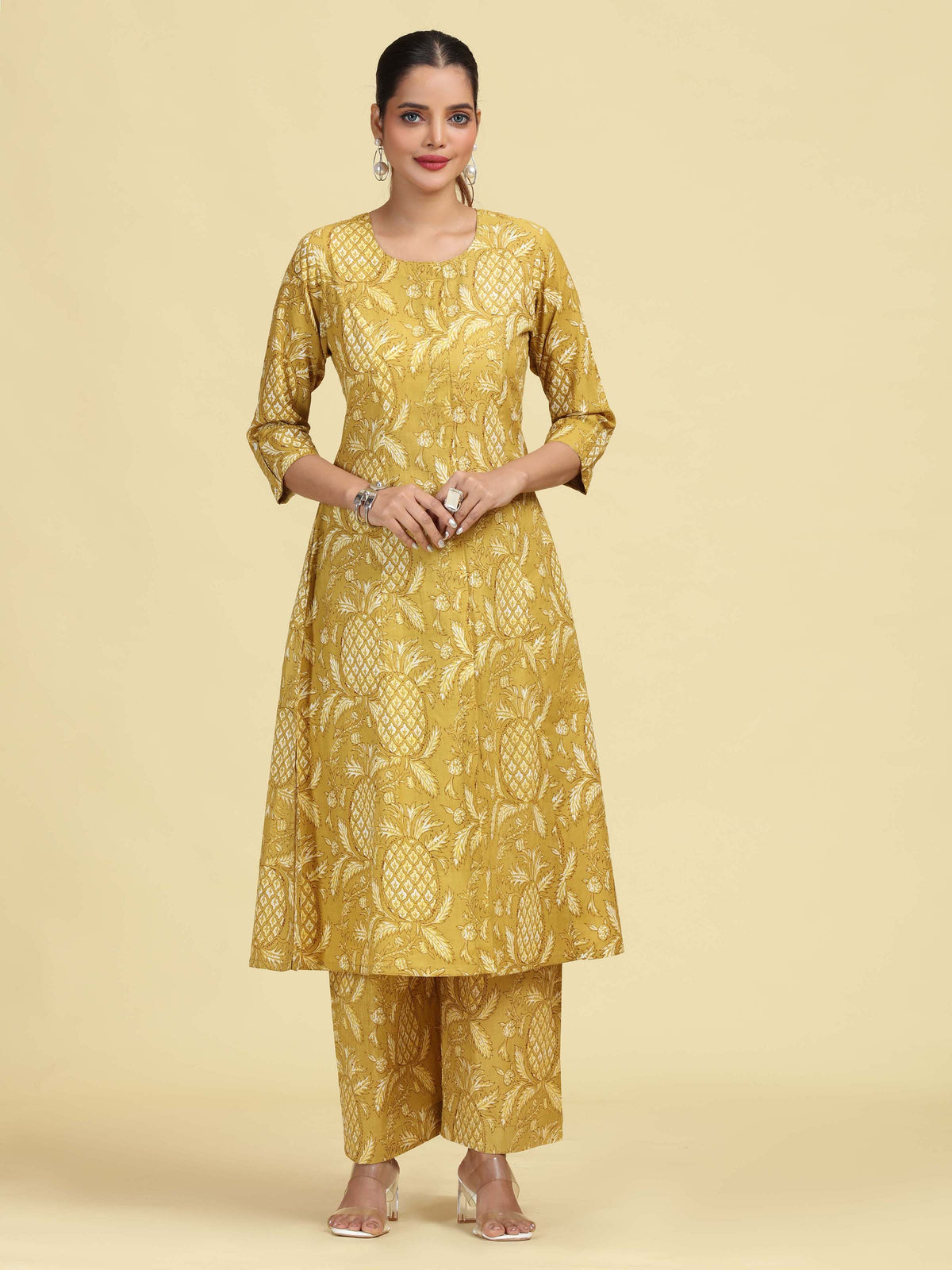 Light Olive Green Pure Cotton Floral Printed Co-Ord Set