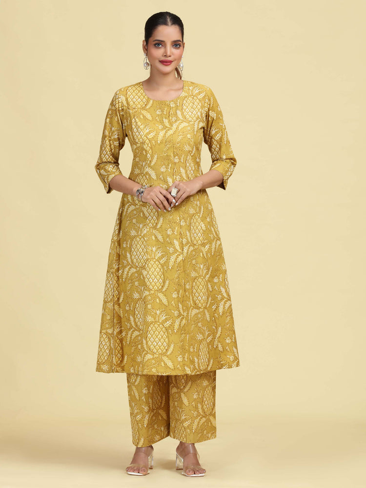 Light Olive Green Pure Cotton Floral Printed Co-Ord Set