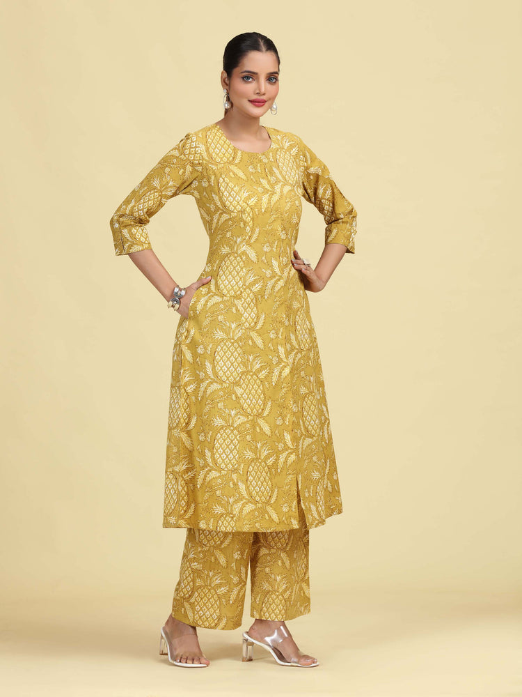 Light Olive Green Pure Cotton Floral Printed Co-Ord Set
