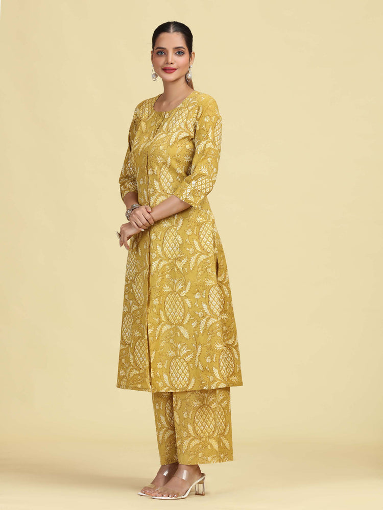 Light Olive Green Pure Cotton Floral Printed Co-Ord Set