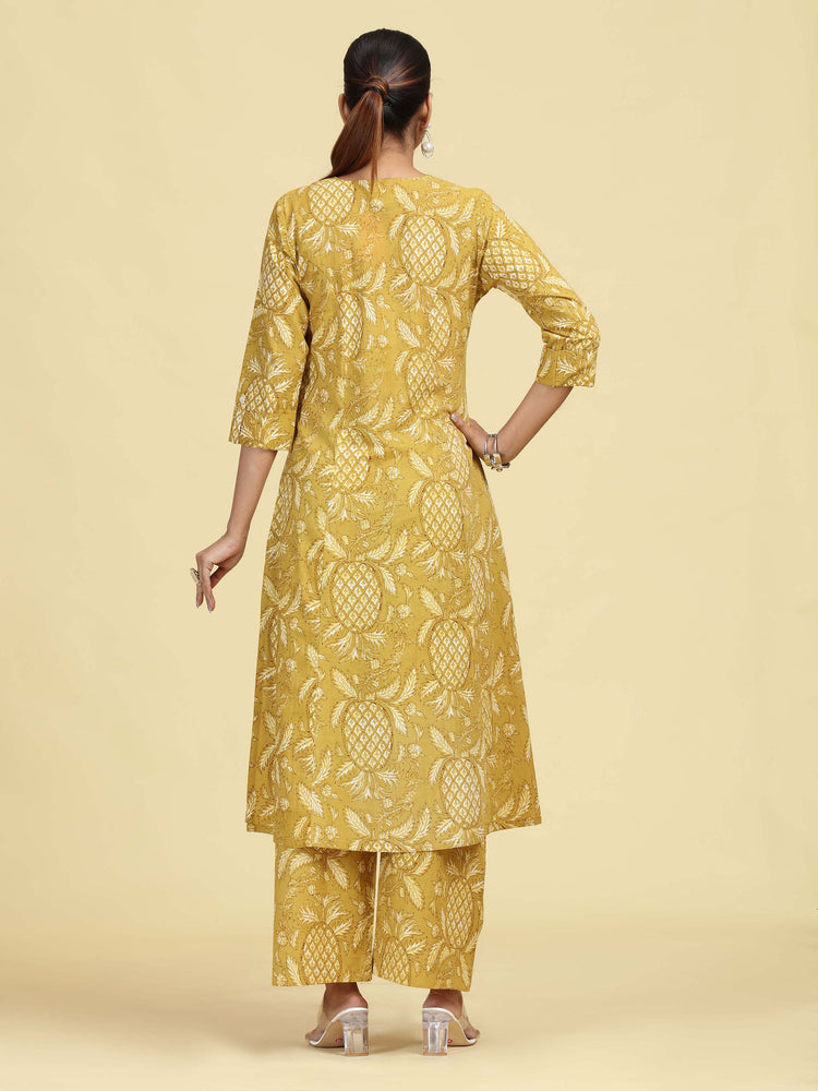 Light Olive Green Pure Cotton Floral Printed Co-Ord Set