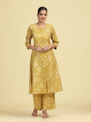 Light Olive Green Pure Cotton Floral Printed Co-Ord Set