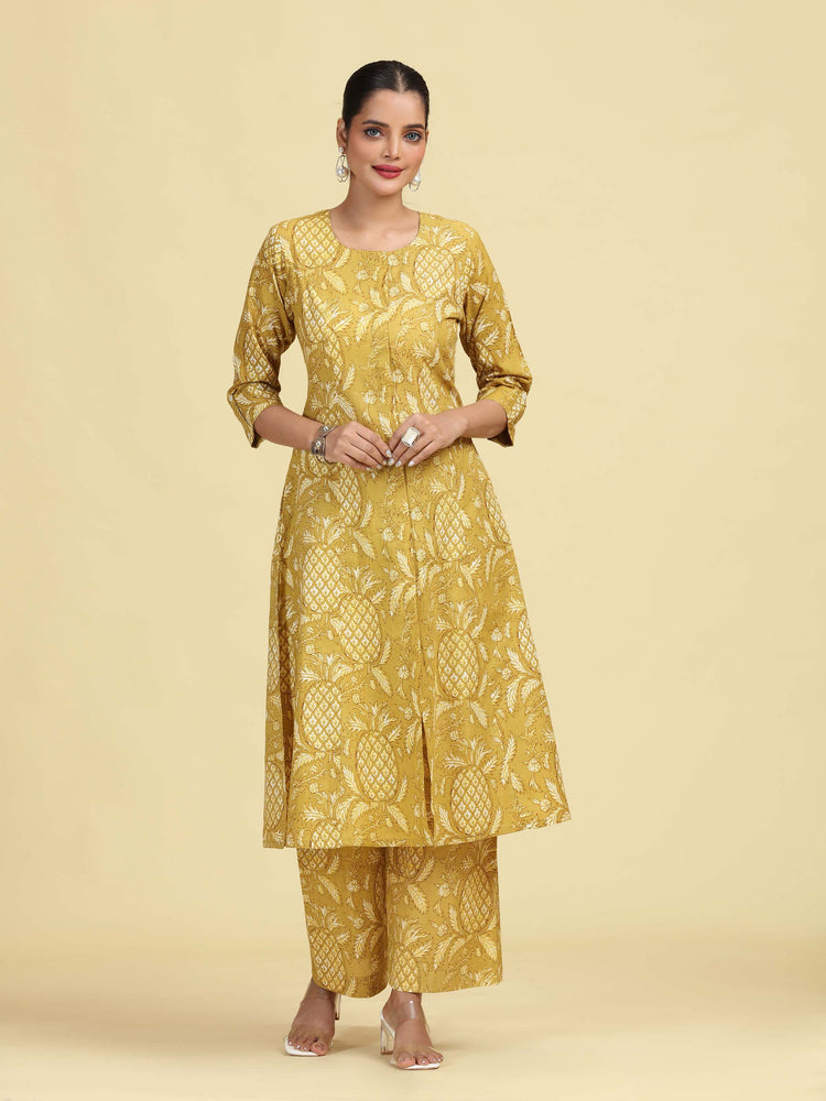 Light Olive Green Pure Cotton Floral Printed Co-Ord Set