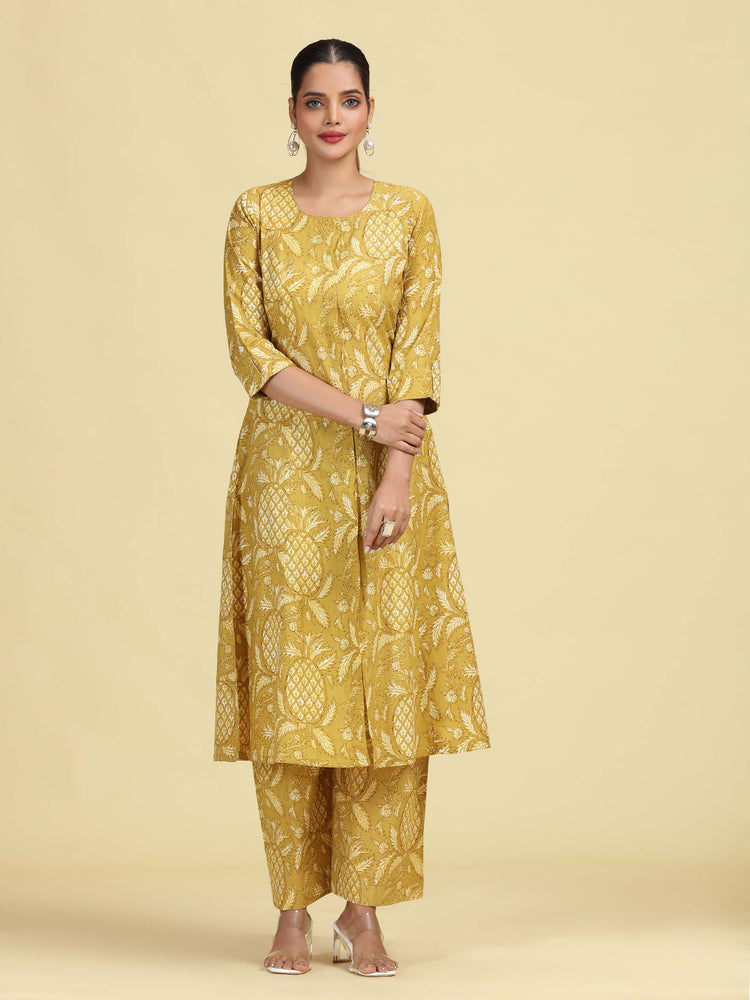 Light Olive Green Pure Cotton Floral Printed Co-Ord Set
