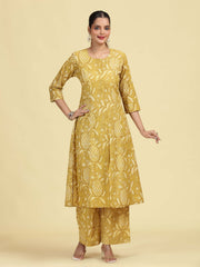 Light Olive Green Pure Cotton Floral Printed Co-Ord Set