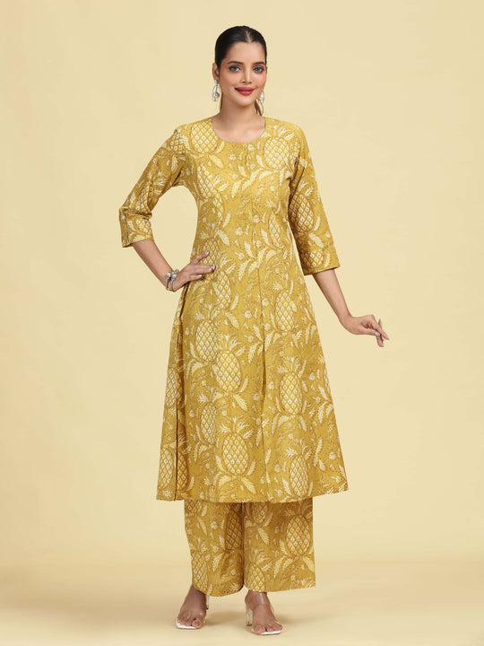 Light Olive Green Pure Cotton Floral Printed Co-Ord Set